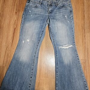 American Eagle Outfitters Light Blue Distressed Flare Jeans